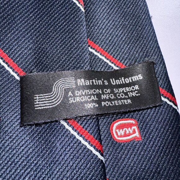 Uniform Tie Made By Martin’s Uniform (58L 3W) Navy Blue With Red And While Strip - Picture 3 of 6